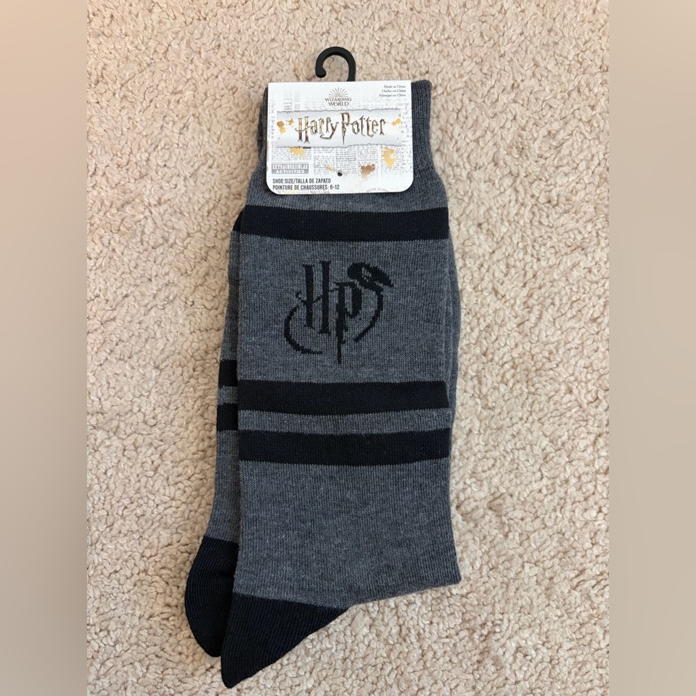 Harry Potter Socks Men's Size 6-12 Gray Universal Wizarding World Black New